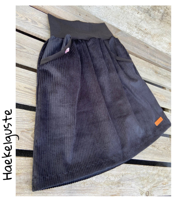 Cord Rock schwarz Breitcord Rock Cord A-Form Damen Rock mit Taschen Herbst Hüftrock Taillienrock