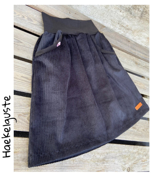 Cord Rock schwarz Breitcord Rock Cord A-Form Damen Rock mit Taschen Herbst Hüftrock Taillienrock