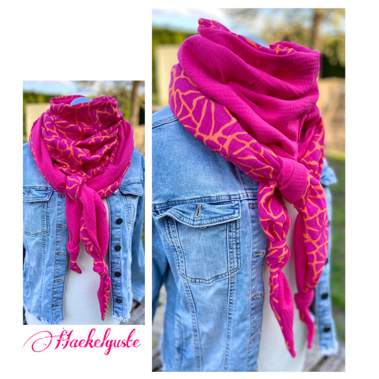 XXl Musselintuch großes Dreieckstuch, Damen Schal, orange , pink , neon, Streifen , Blockstreifen Musselintücher, Stilltuch , Strandlaken