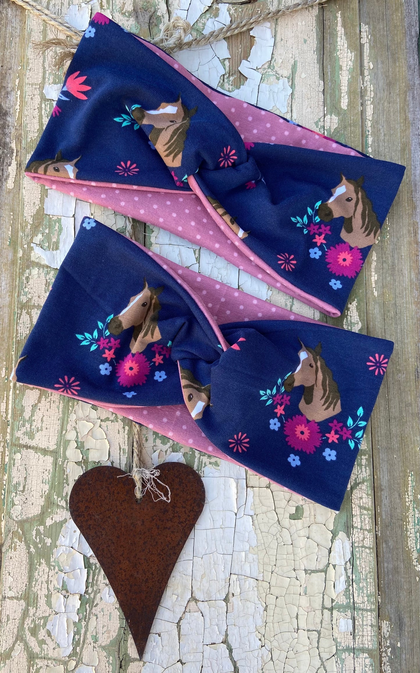 Stirnband Pferde, dunkelblau, Punkte, Mädchen Knotenstirnband Haarband Knoten Turban