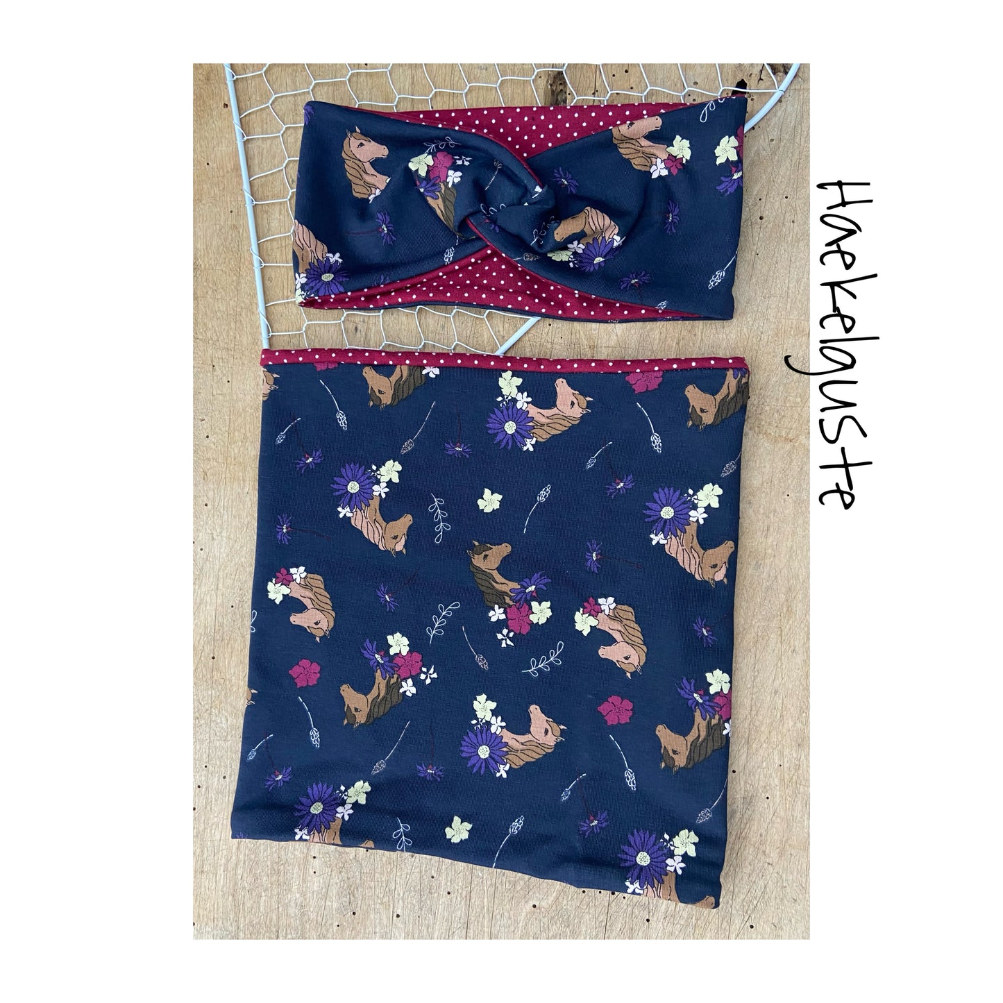 Mütze Beanie Pferd Jersey o.  Fleece Loop dunkelblau Mädchen Mütze Übergang einlagig doppellagig Herbst Winter gefüttert