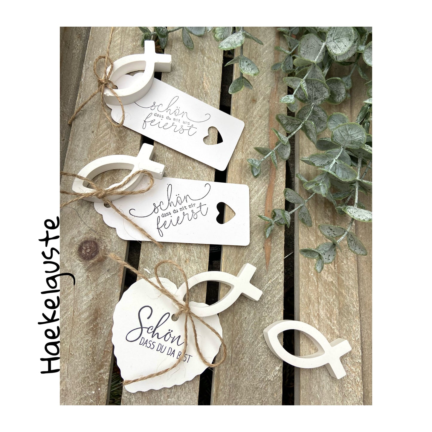 Platzkarten, Tischdeko, Tischkarten, Deko Landhaus, Shabby Hochzeit Taufe Konfirmation Schön das du da bist