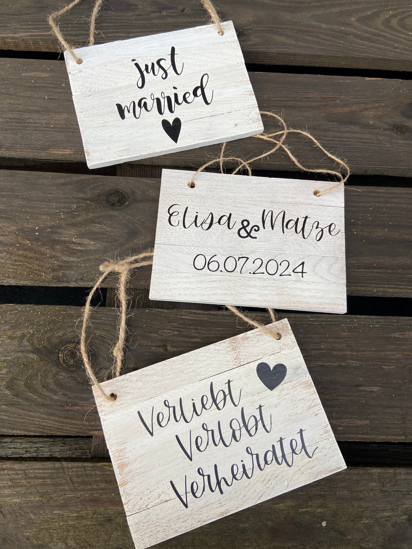 Holzschilder, Dekoschilder, Candybar, Hochzeit, Wollkommen, Just Married, Geschenk Hochzeit