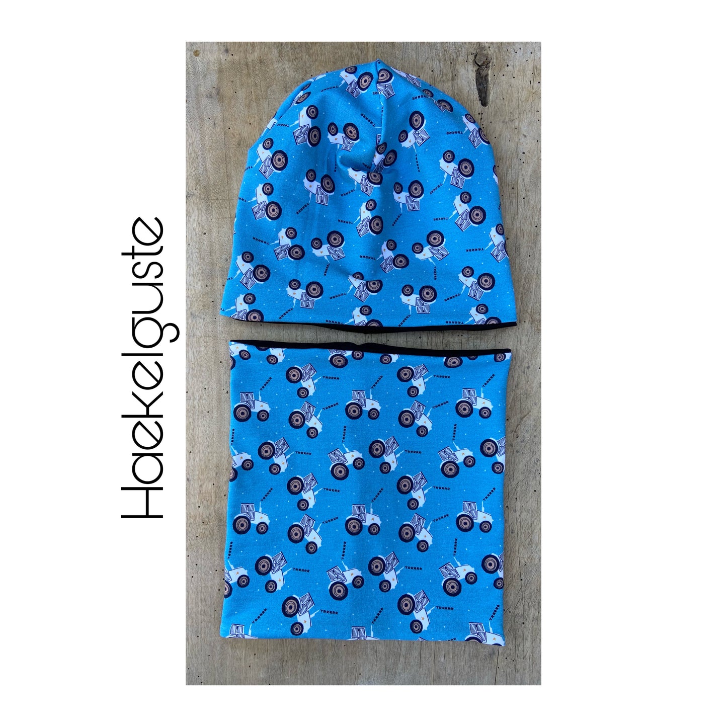 Set Mütze, Traktor Beanie,  Loop Jersey o.  Fleece blau rot Kinder Übergang Herbst Mütze 2 lagig