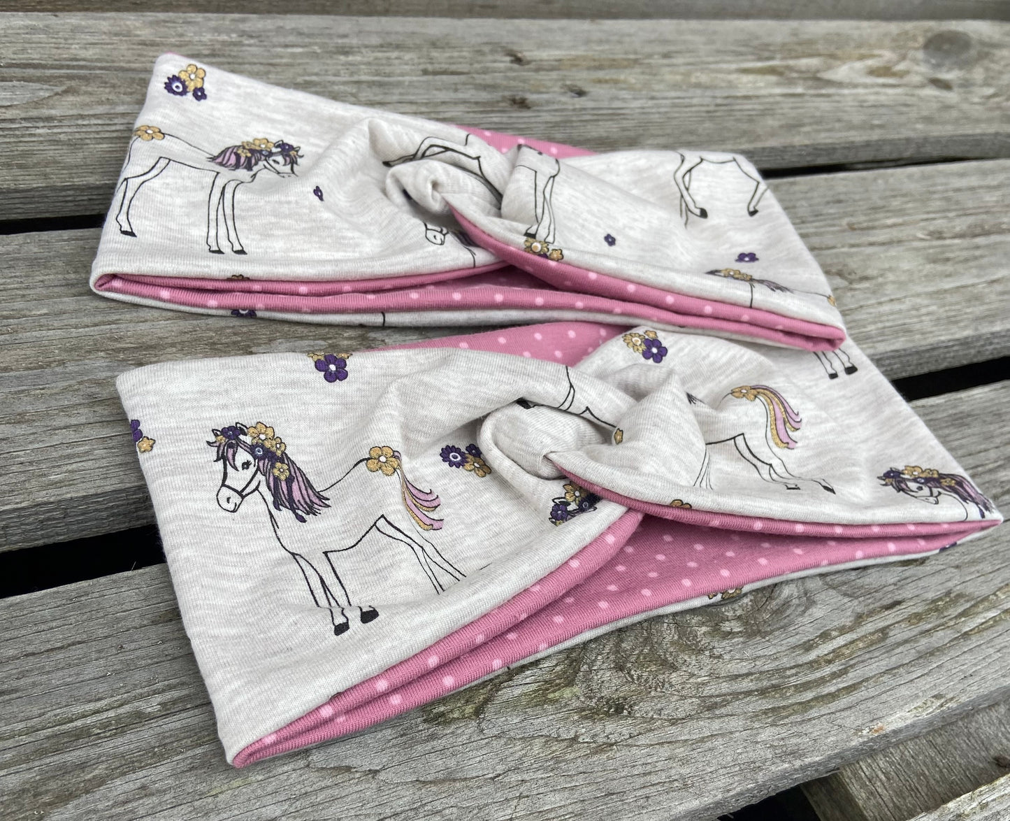 Mädchen KnotenStirnband Haarband haedband Pferd Einhorn beige sand