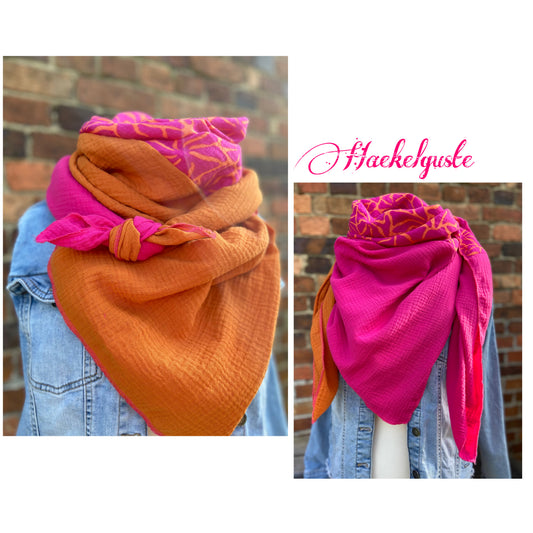 XXl Musselintuch großes Dreieckstuch, Damen Schal, orange , pink , neon, Streifen , Blockstreifen Musselintücher, Stilltuch , Strandlaken