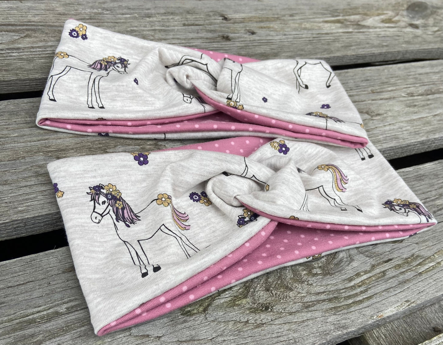 Mädchen KnotenStirnband Haarband haedband Pferd Einhorn beige sand