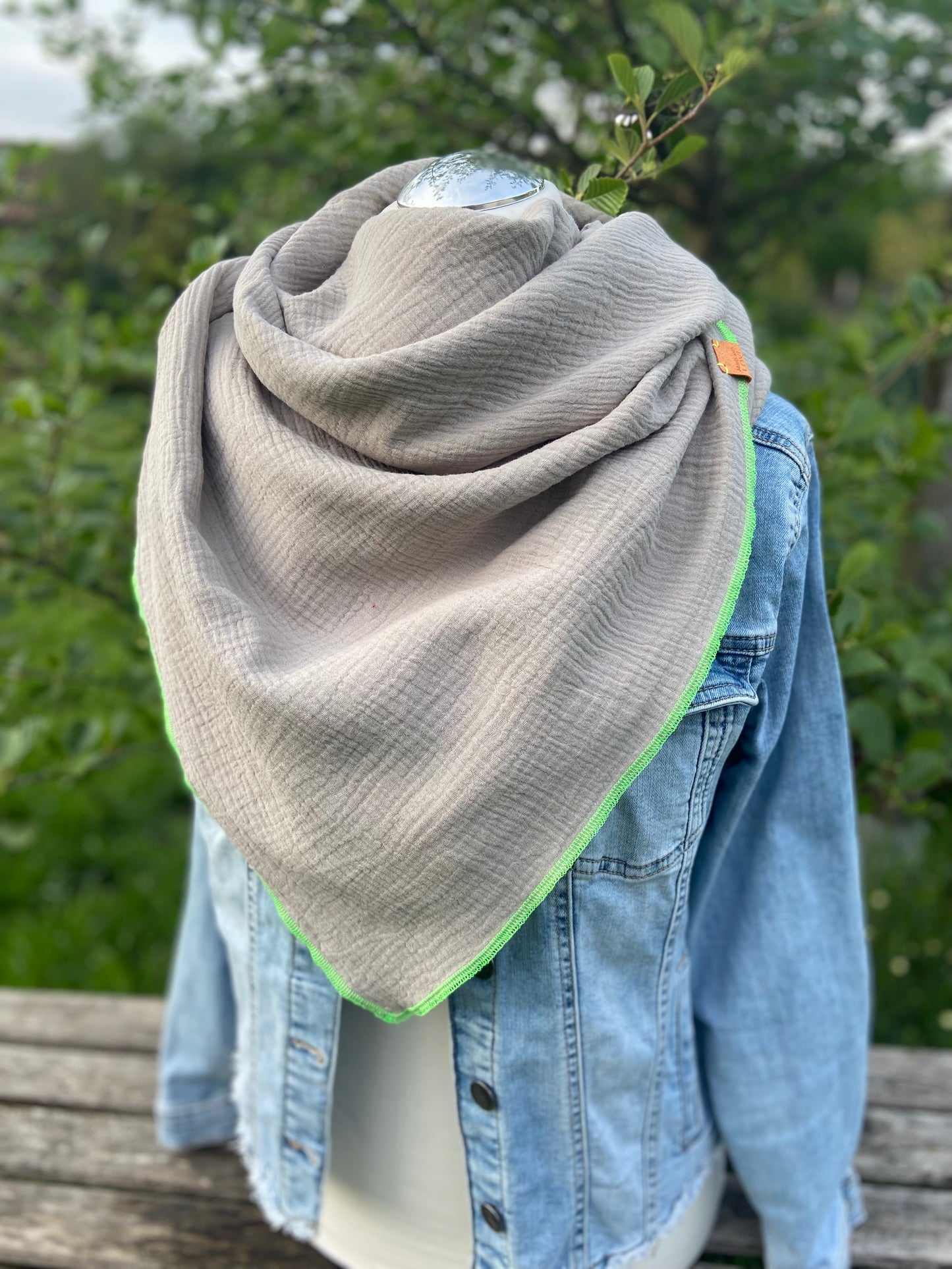 Musselintuch,  großes Dreieckstuch, Damen Schal, sand beige , neon grün, Musselintücher, Cupple
