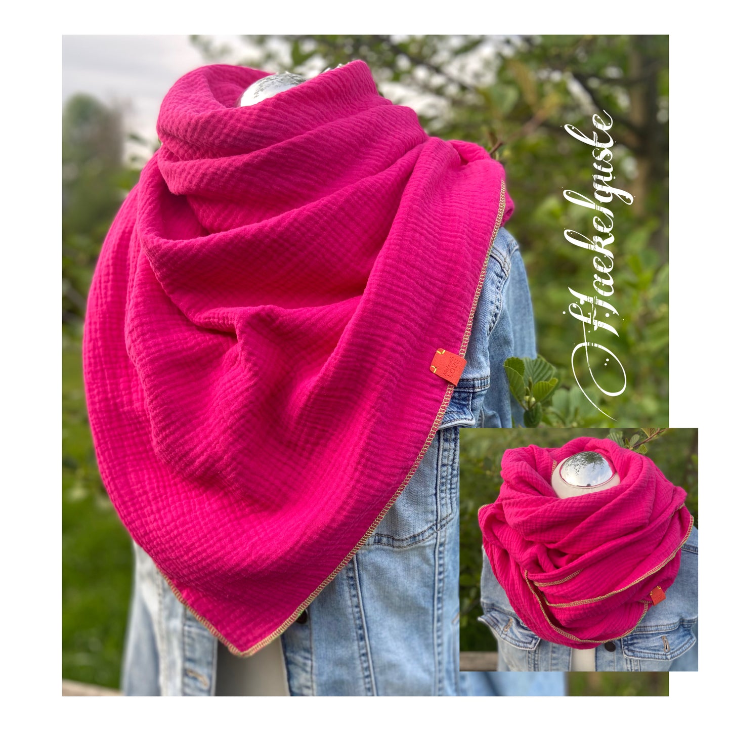 Musselintuch,  großes Dreieckstuch, Damen Schal, neon Pink, Pfefferminz, grün, Musselintücher, Cupple