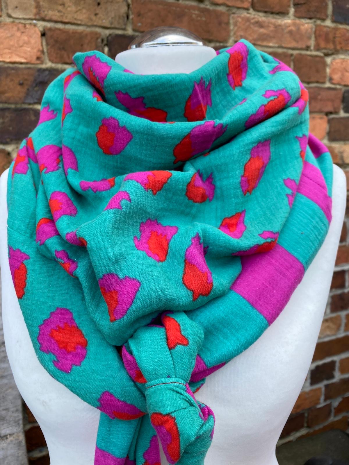 XXL Musselin Wende - Dreieckstuch pink grün großes Tuch Damen Blockstreifen Geschenk Geburtstag Mama