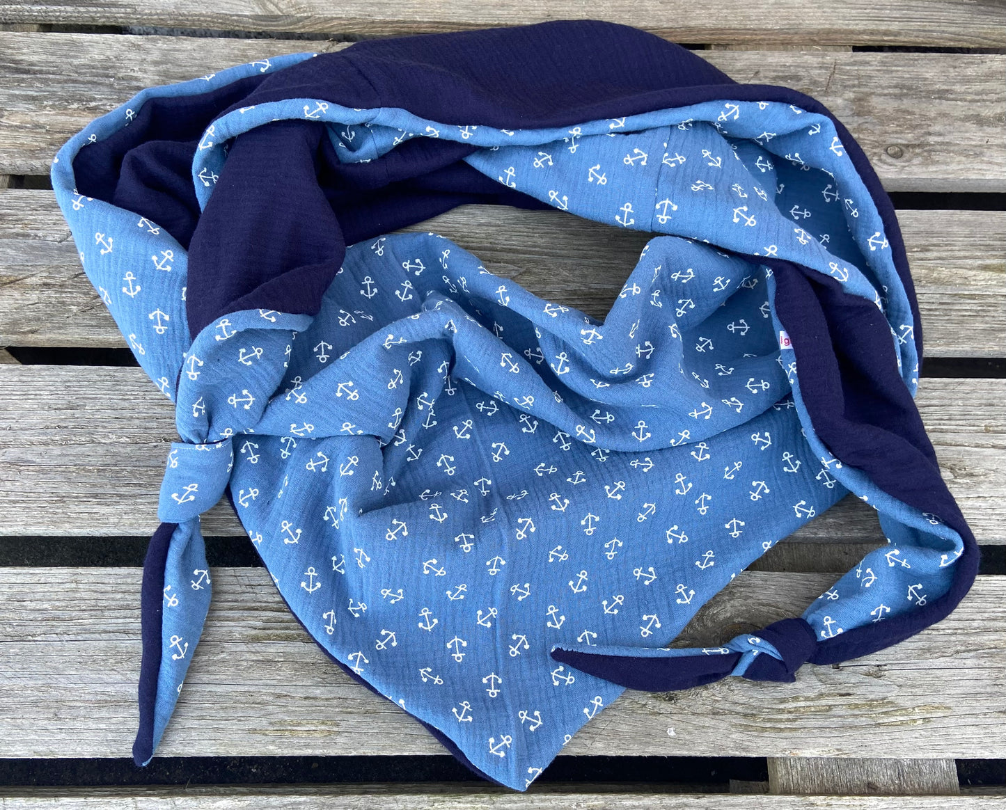 XXL Anker Musselin Wende - Dreieckstuch blau großes Tuch Damen Meerliebe Teenager Geschenk Geburtstag Mama