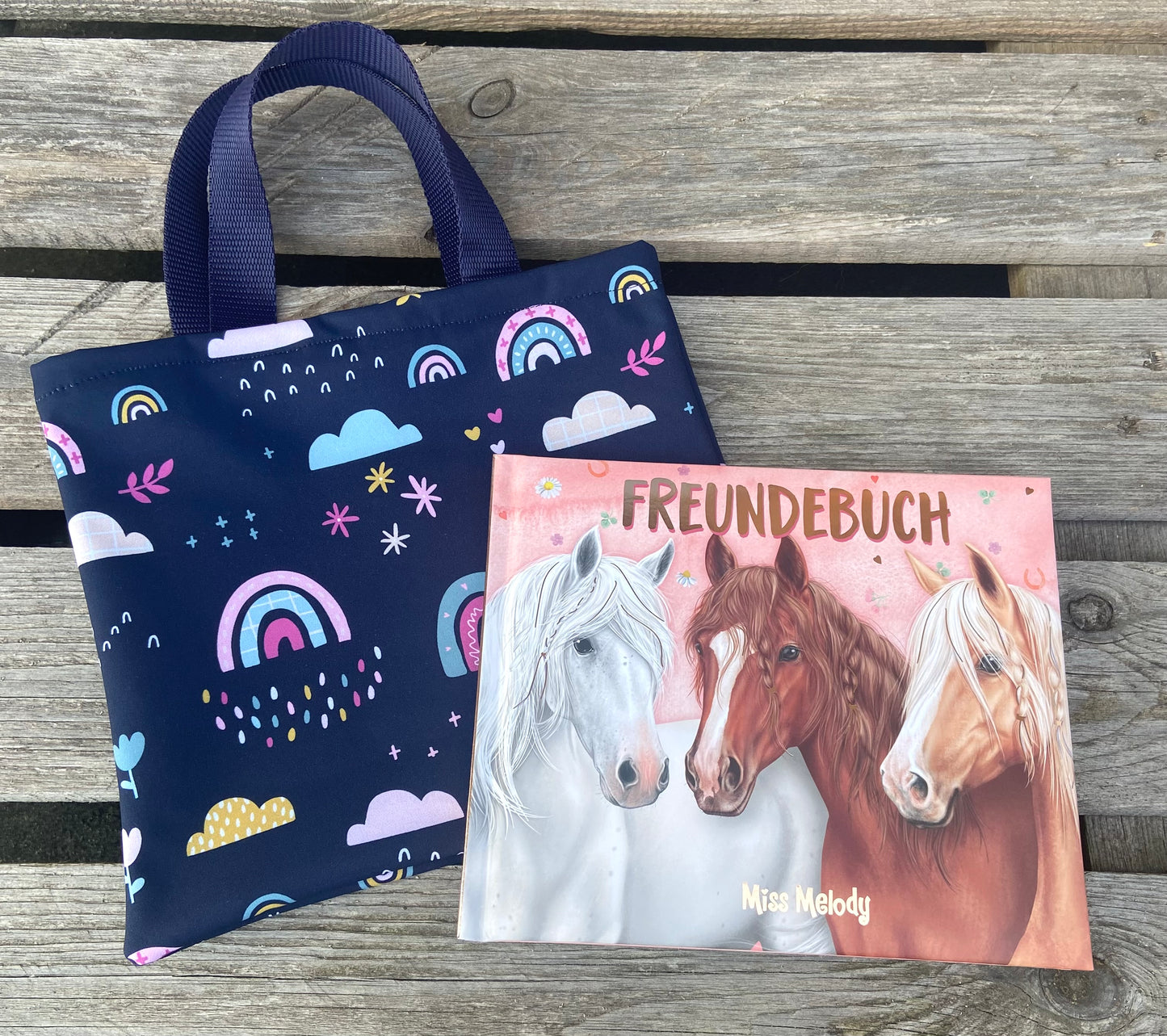 Freundebuch Einhorn Set Tasche Regenbogen, Geschenk Mädchen, Buch Erinnerungen , Kita Freunde , Kindergartenalbum