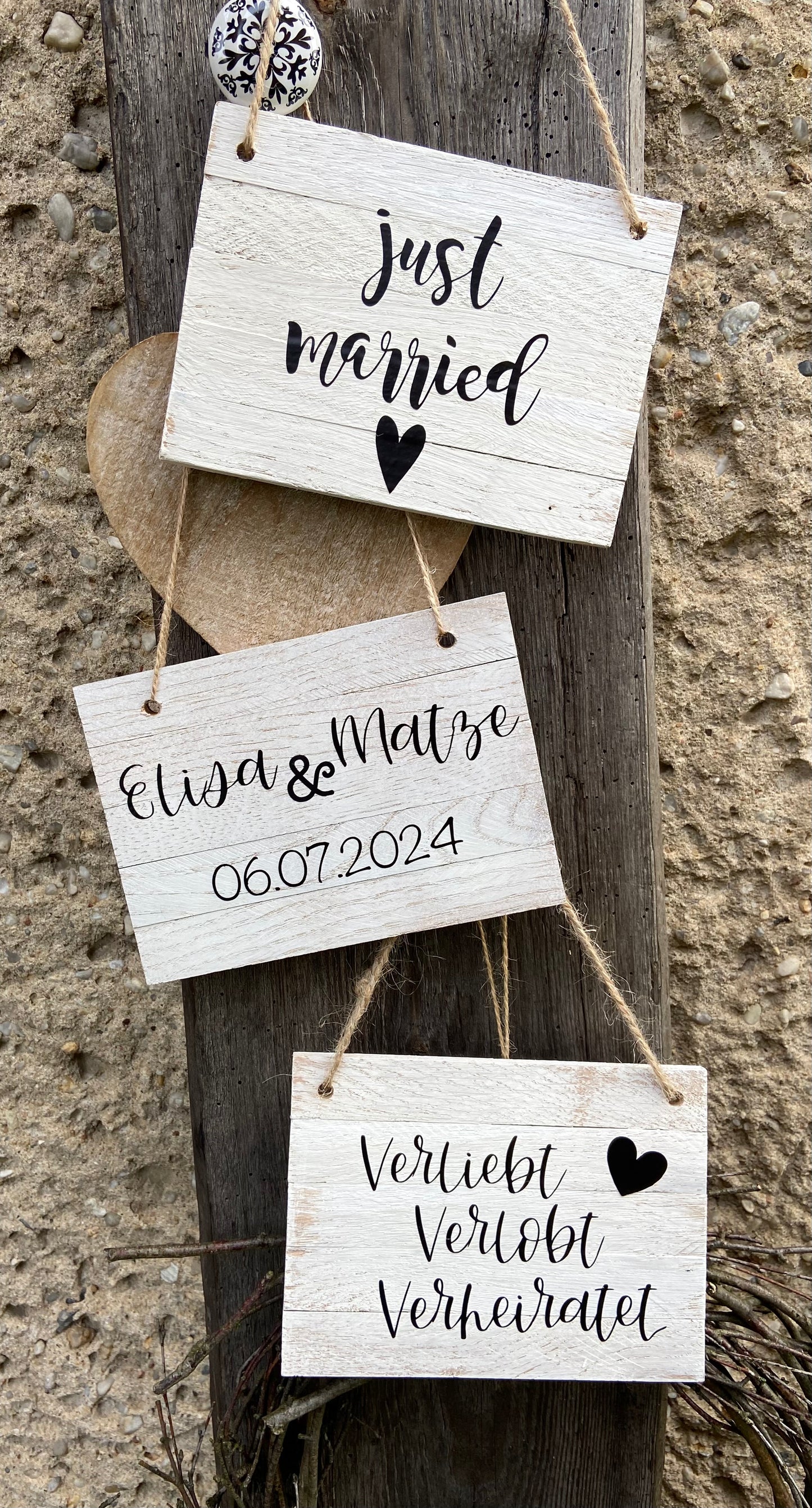 Holzschilder, Dekoschilder, Candybar, Hochzeit, Wollkommen, Just Married, Geschenk Hochzeit