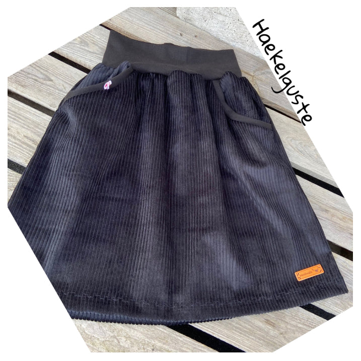 Cord Rock schwarz Breitcord Rock Cord A-Form Damen Rock mit Taschen Herbst Hüftrock Taillienrock