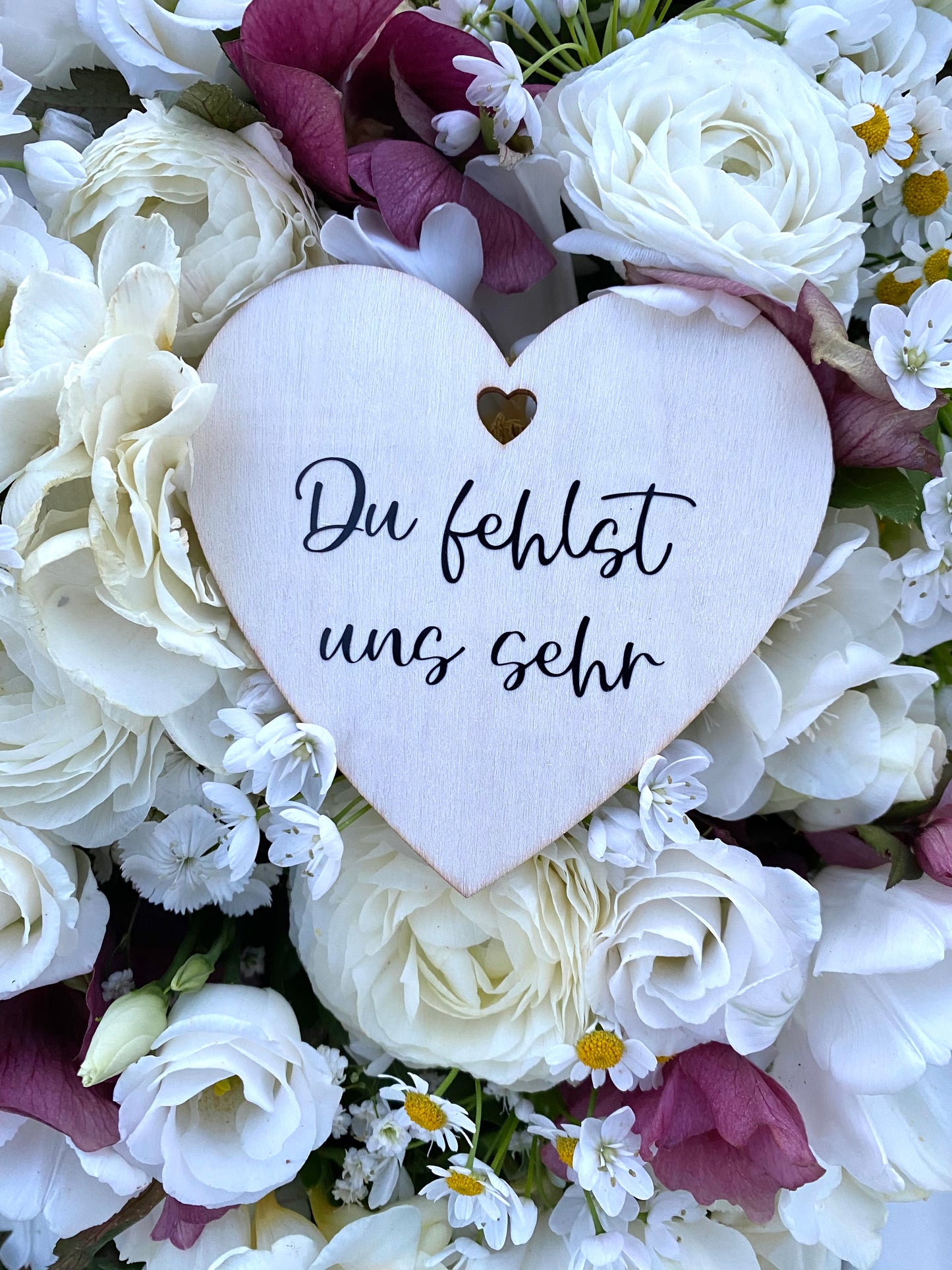 Kranzstecker / Trauer Holzherz / Trauerschleife / Grabschmuck / Beisetzung / Personalisiert / Grabkranzstecker / Grabgesteck / Trauerkranz