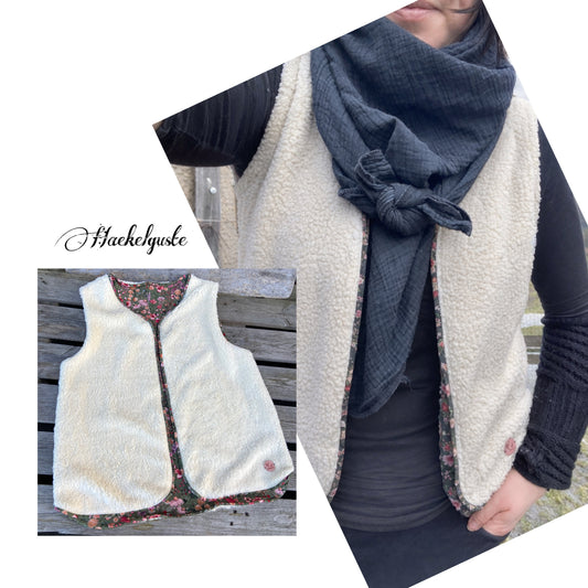Teddy Weste Blümchen / Überzieher / Pullunder / Damen Weste / Teddyweste beere mit Stickerei