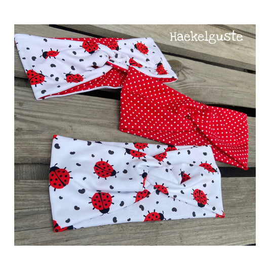 Set Marienkäfer Stirnbänder Mädchen Knotenstirnband Haarband rot weiß Punkte ladybug