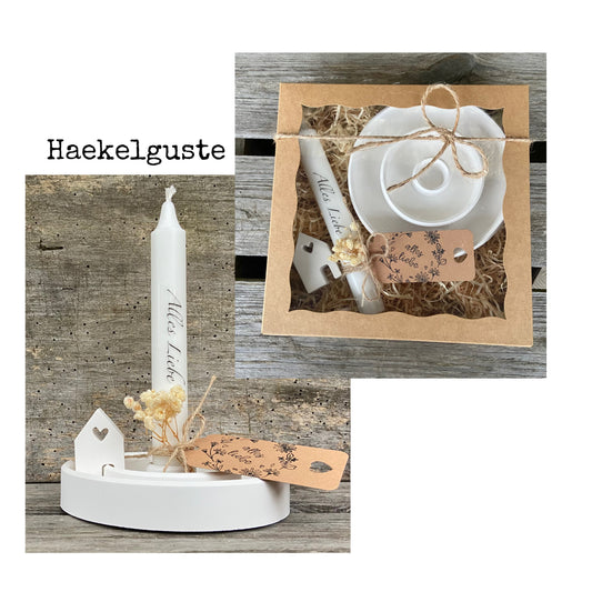 Geschenkset Alles Liebe Kerze + Kerzenhalter Kerzenständer Geschenk Stabkerze Muttertag Valentinstag