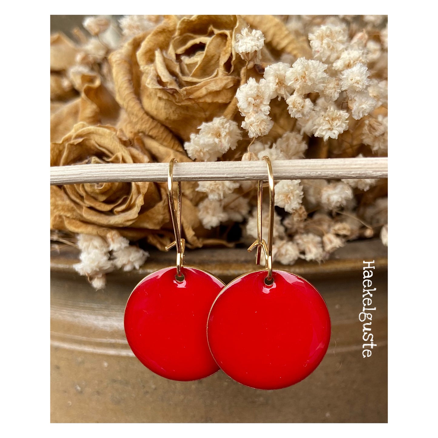 große 20 mm Emaille Ohrhänger Plättchen rot Ohrringe kirschrot knallrot Ohrschmuck