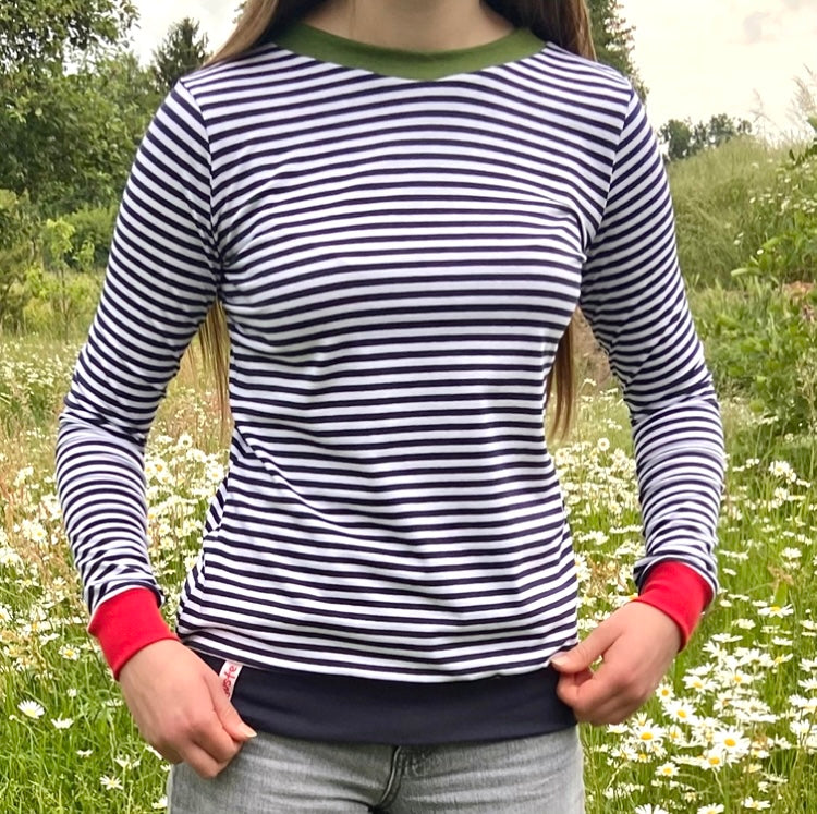 Langarmshirt Damen Streifen Blau Weiß gestreift retro stripes