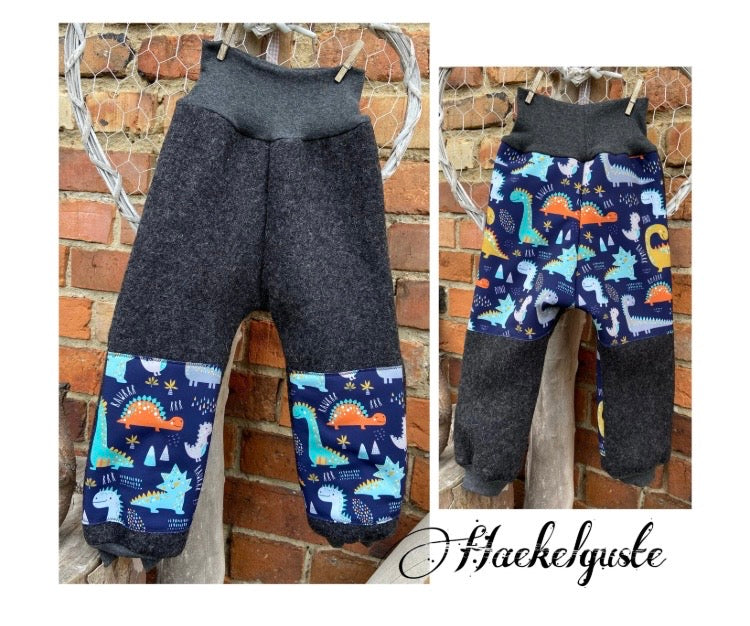 Wollwalk Hose mit Besatz Knie Po aus Softshell Überhose Outdoor Pants gefütterte Hose unisex Waldkindergarten warme Hose