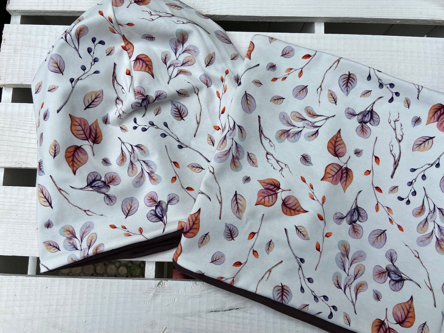 Beanie Blätter & Loop im Set Mädchen Herbst Übergang Doppellagig