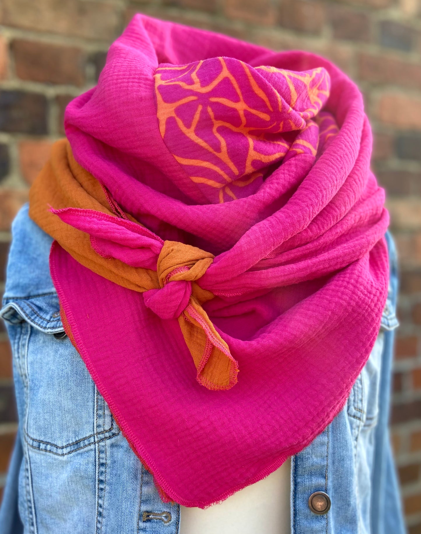 XXl Musselintuch großes Dreieckstuch, Damen Schal, orange , pink , neon, Streifen , Blockstreifen Musselintücher, Stilltuch , Strandlaken