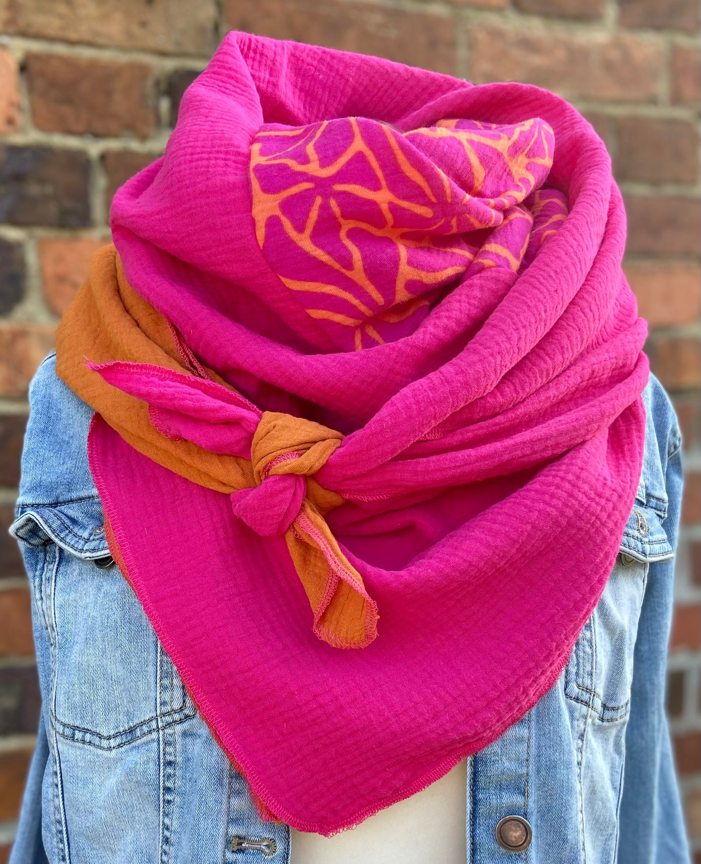 XXl Musselintuch großes Dreieckstuch, Damen Schal, orange , pink , neon, Streifen , Blockstreifen Musselintücher, Stilltuch , Strandlaken