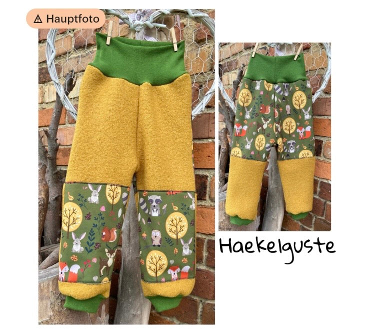 Wollwalk Hose mit Besatz Knie Po aus Softshell Überhose Outdoor Pants gefütterte Hose unisex Waldkindergarten warme Hose