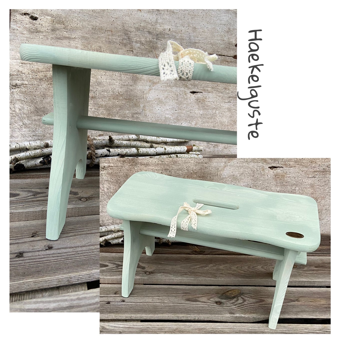 5 Farben Shabby Landhaus Fußbank Schemel Hocker grün weiß grau rosa antik rustikal Landhausküche Kinderzimmer Scandi Möbel kleine Bank