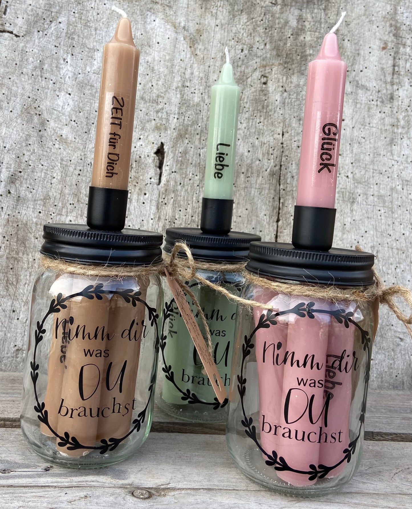 Nimm dir was du brauchst Geschenkset Kerzen im Glas beste Freundin Frau Geburtstag Kerzenständer Stabkerzen  Herzensmensch