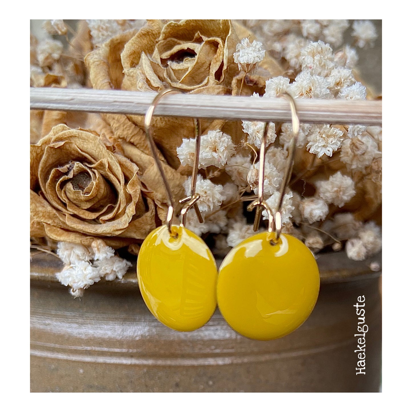 Emaille Ohrhänger Plättchen gelb Senfgelb  16 mm Ohrringe