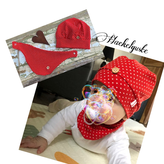 Mütze mit Bündchen rot Punkte Set Mädchen rosa Beanie Dreieckstuch Geschenk Baby Girl Mädchen