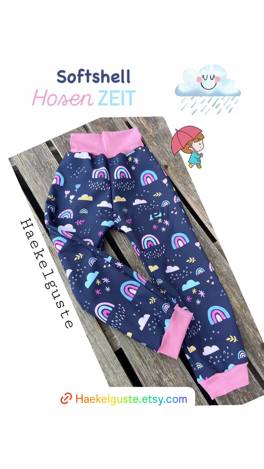 Softshell Hose Regenbogen Matschhose Buddelhose Überhose Outdoor Pants gefütterte Hose unisex Waldkindergarten warme Hose