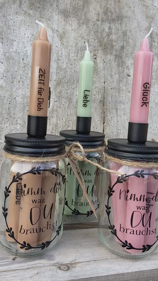 Nimm dir was du brauchst Geschenkset Kerzen im Glas beste Freundin Frau Geburtstag Kerzenständer Stabkerzen  Herzensmensch