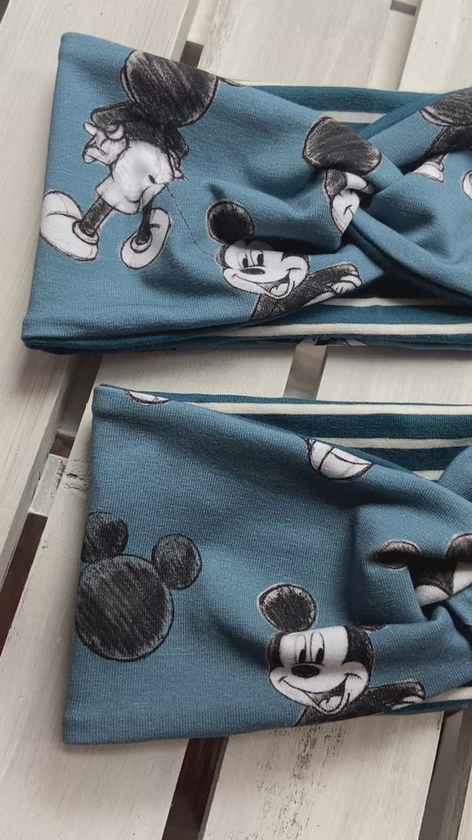 Minnie Maus Stirnband , Haarband , Turban Damen Mädchen Knotenstirnband blau gestreift
